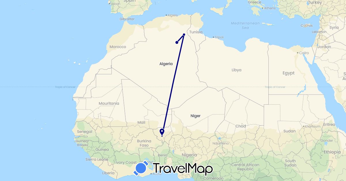 TravelMap itinerary: driving in Algeria, Niger (Africa)